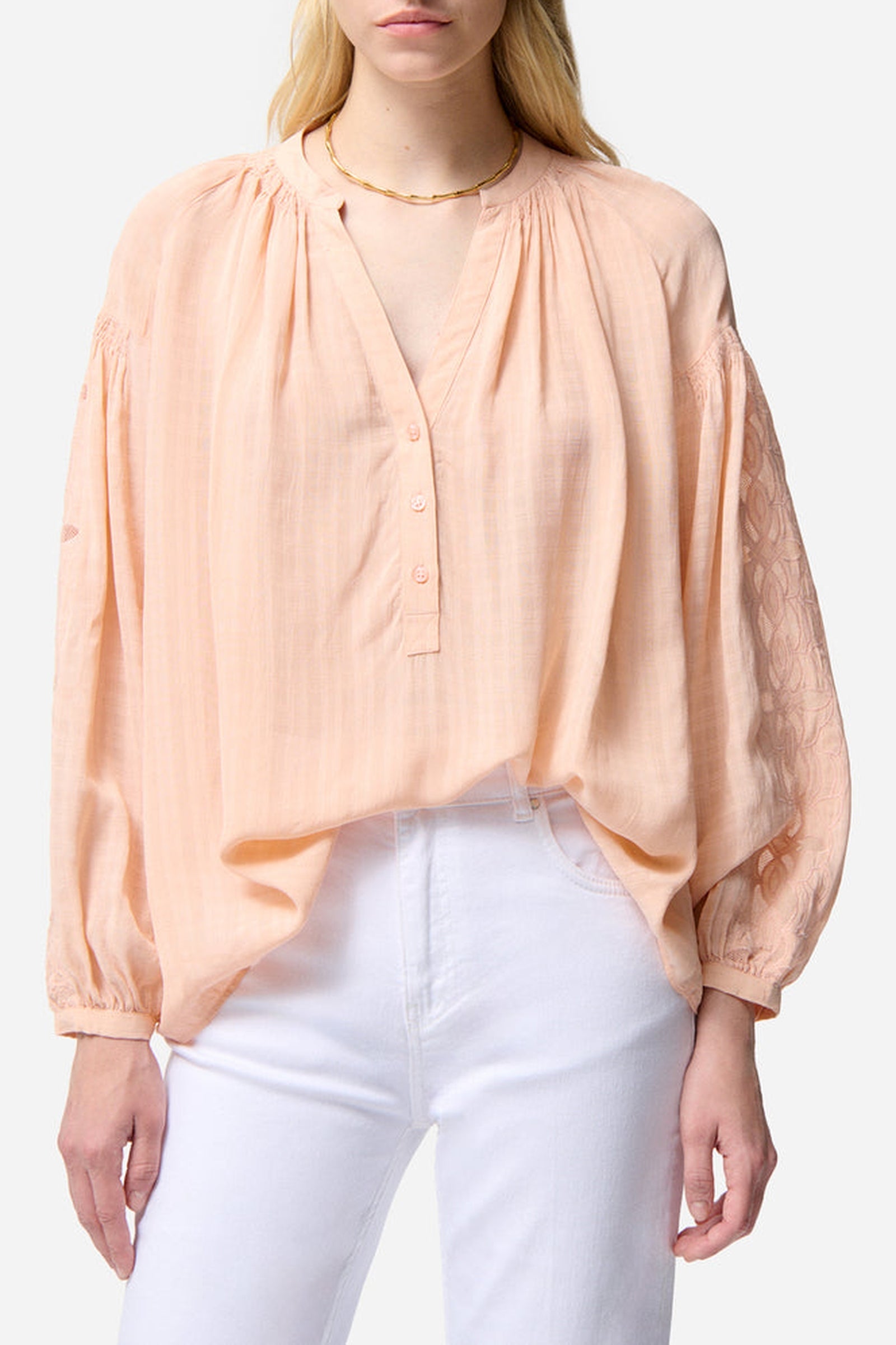 Blouse à col rond Nipoa - Pêche