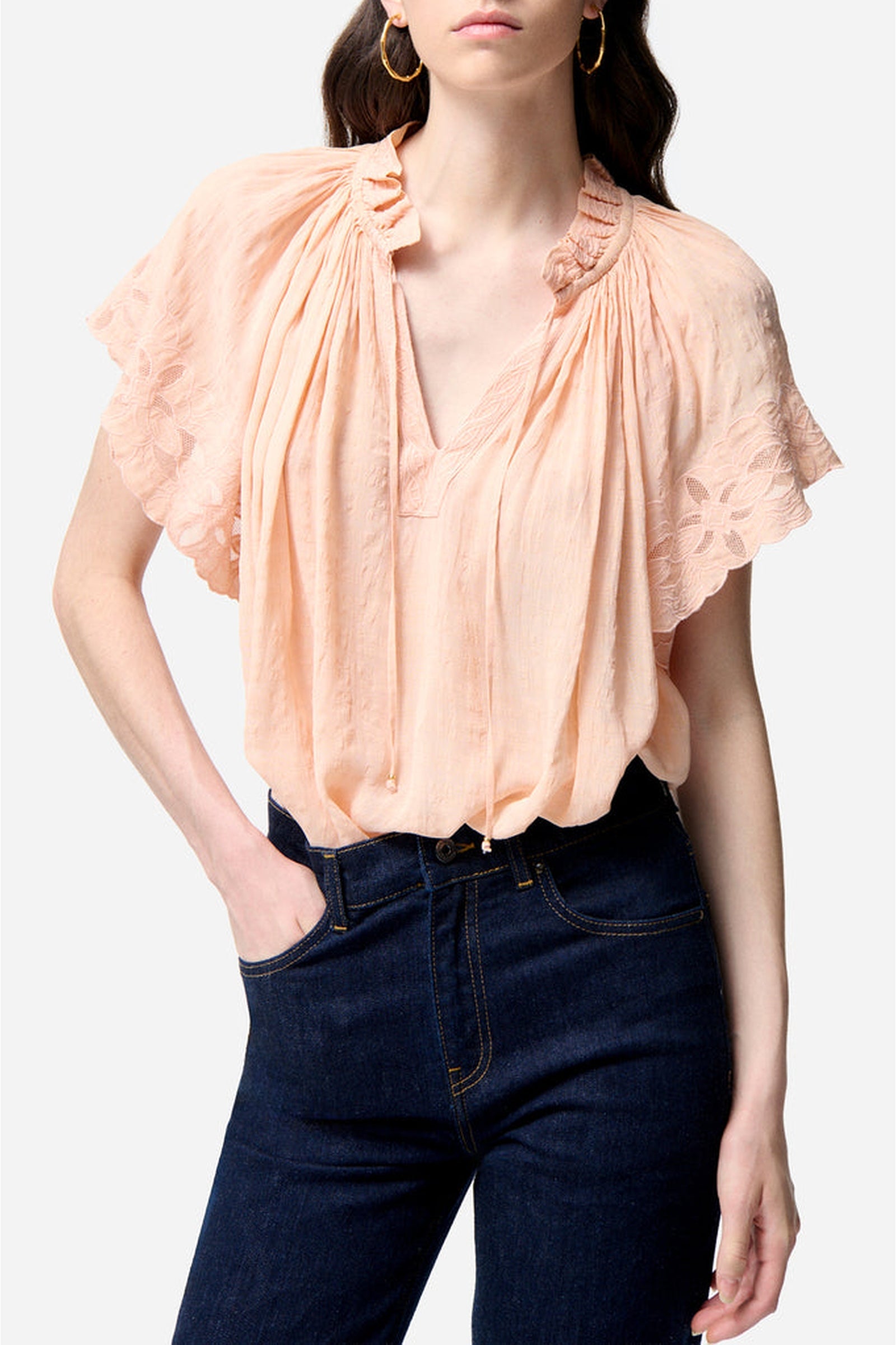 Blouse ample à manches courtes Valentin - Pêche