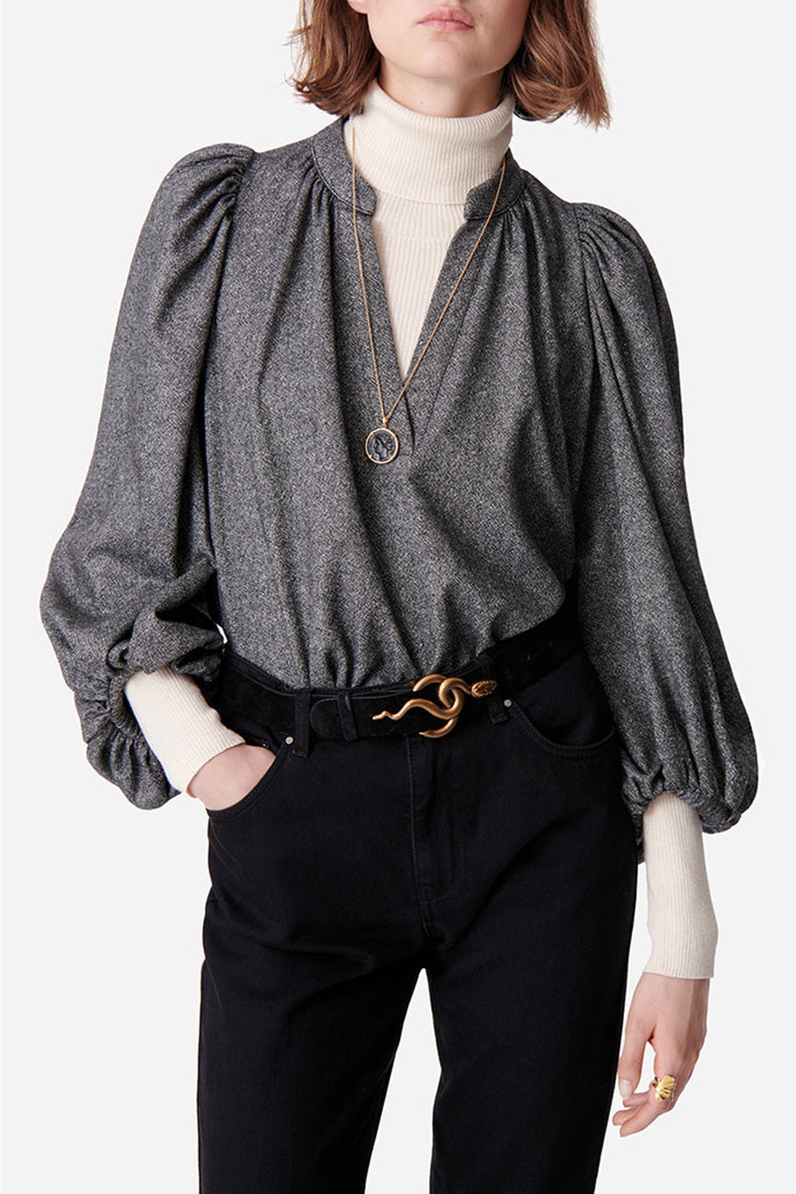 Blouse Bell en laine - Anthracite Chiné