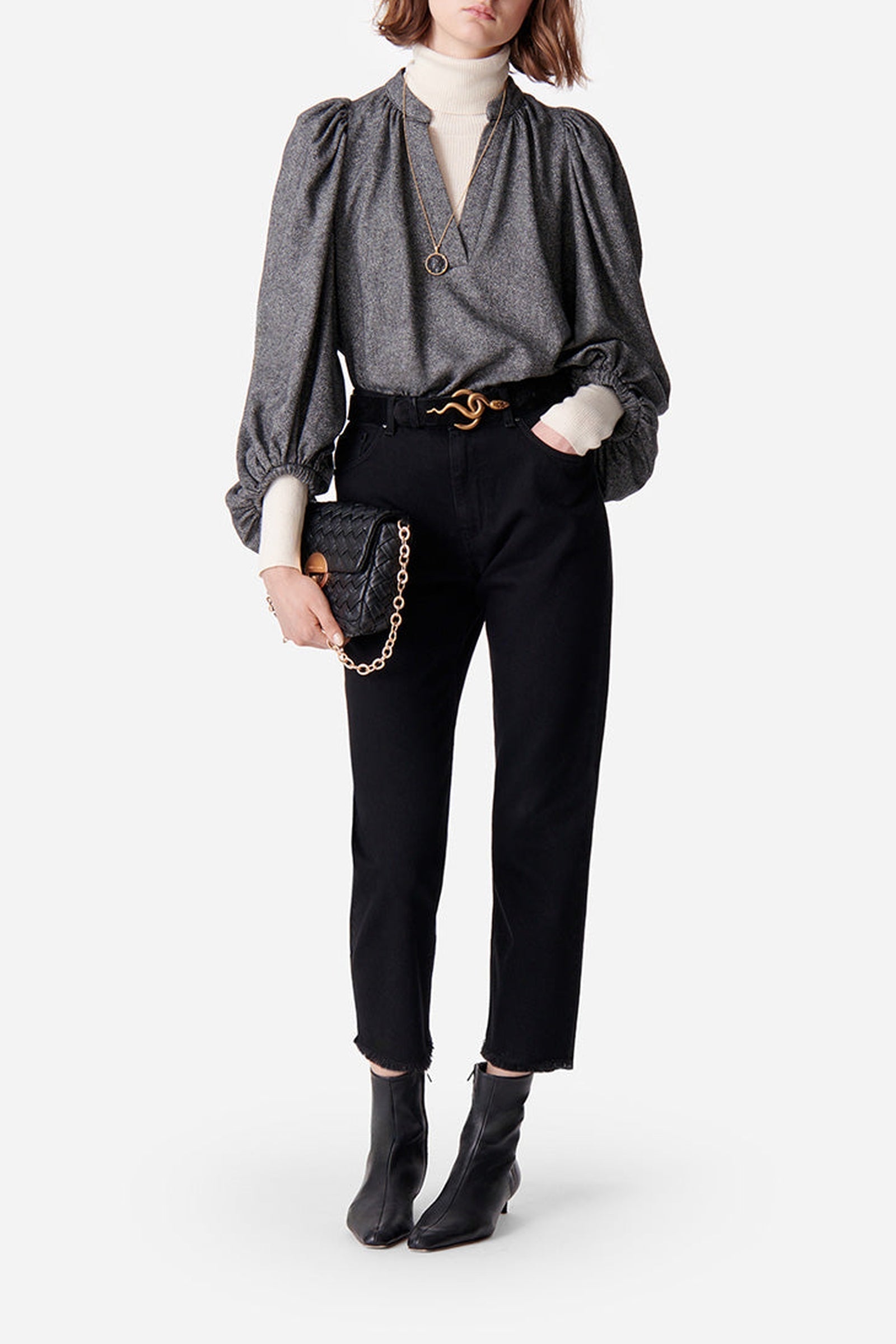 Blouse Bell en laine - Anthracite Chiné