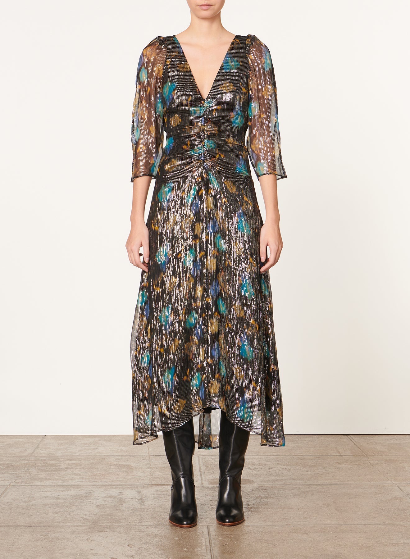 Robe midi à manches volantées Darcia - Noir