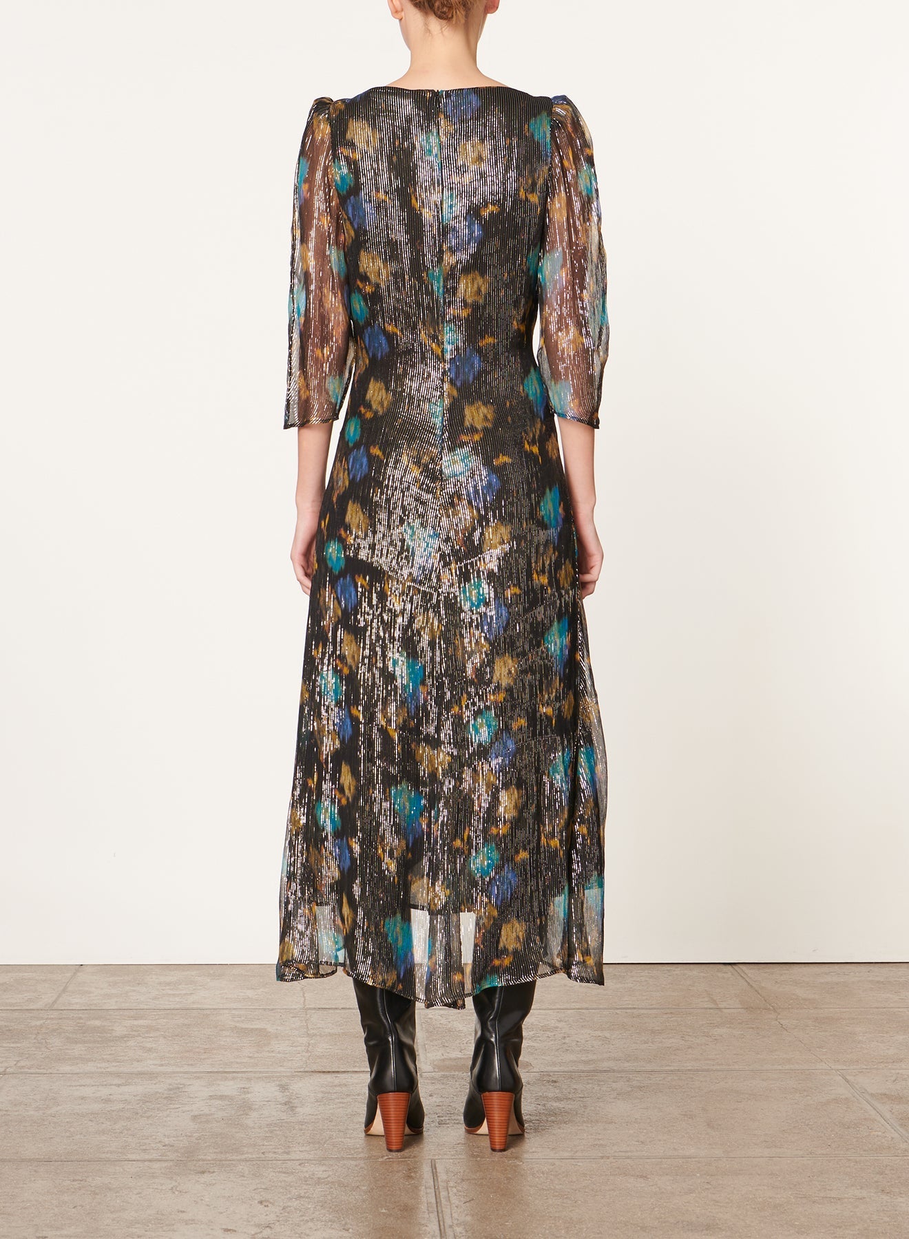 Robe midi à manches volantées Darcia - Noir