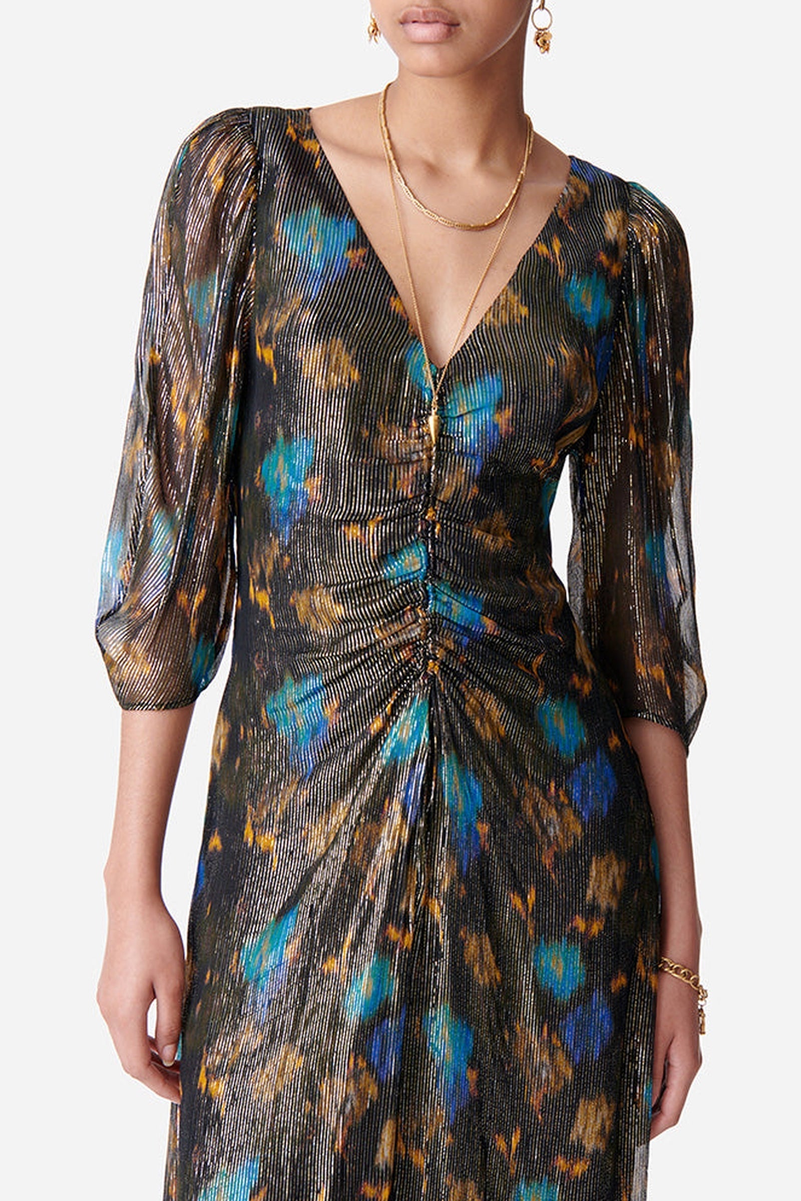 Robe midi à manches volantées Darcia - Noir