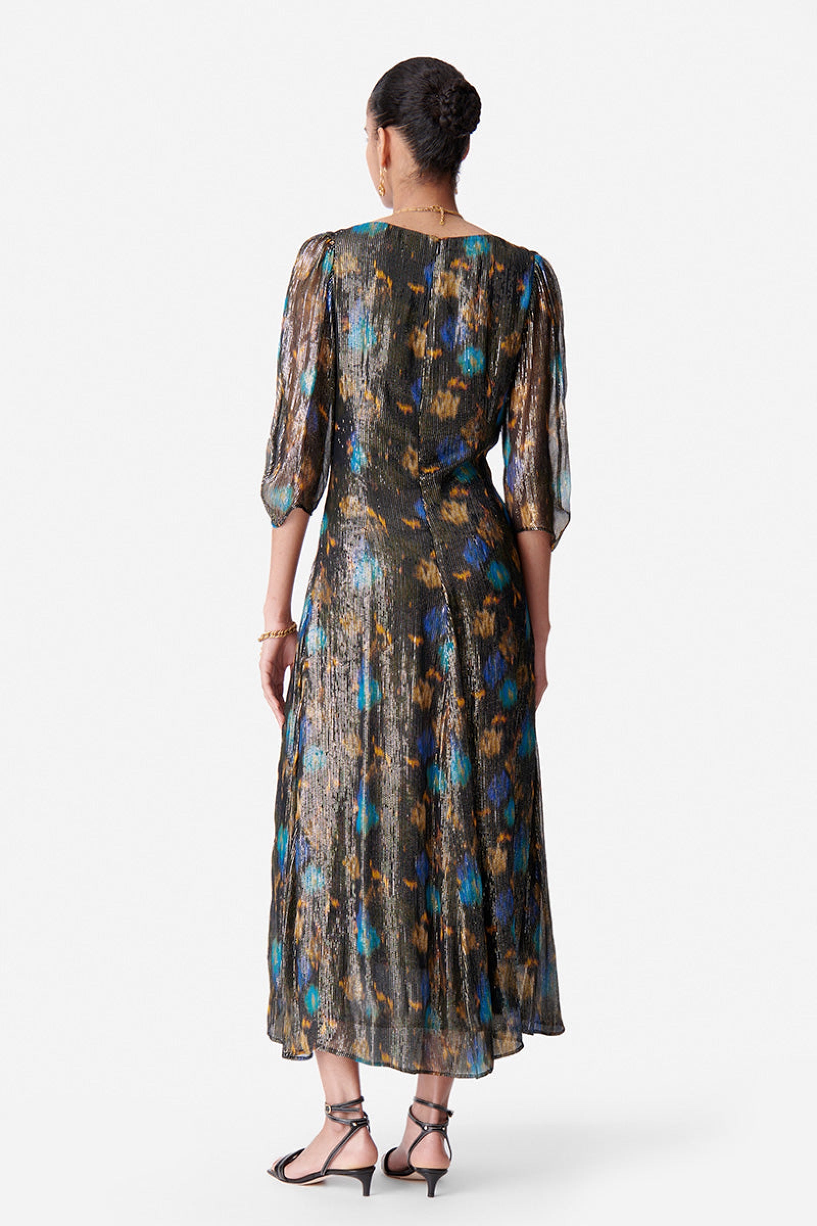 Robe midi à manches volantées Darcia - Noir
