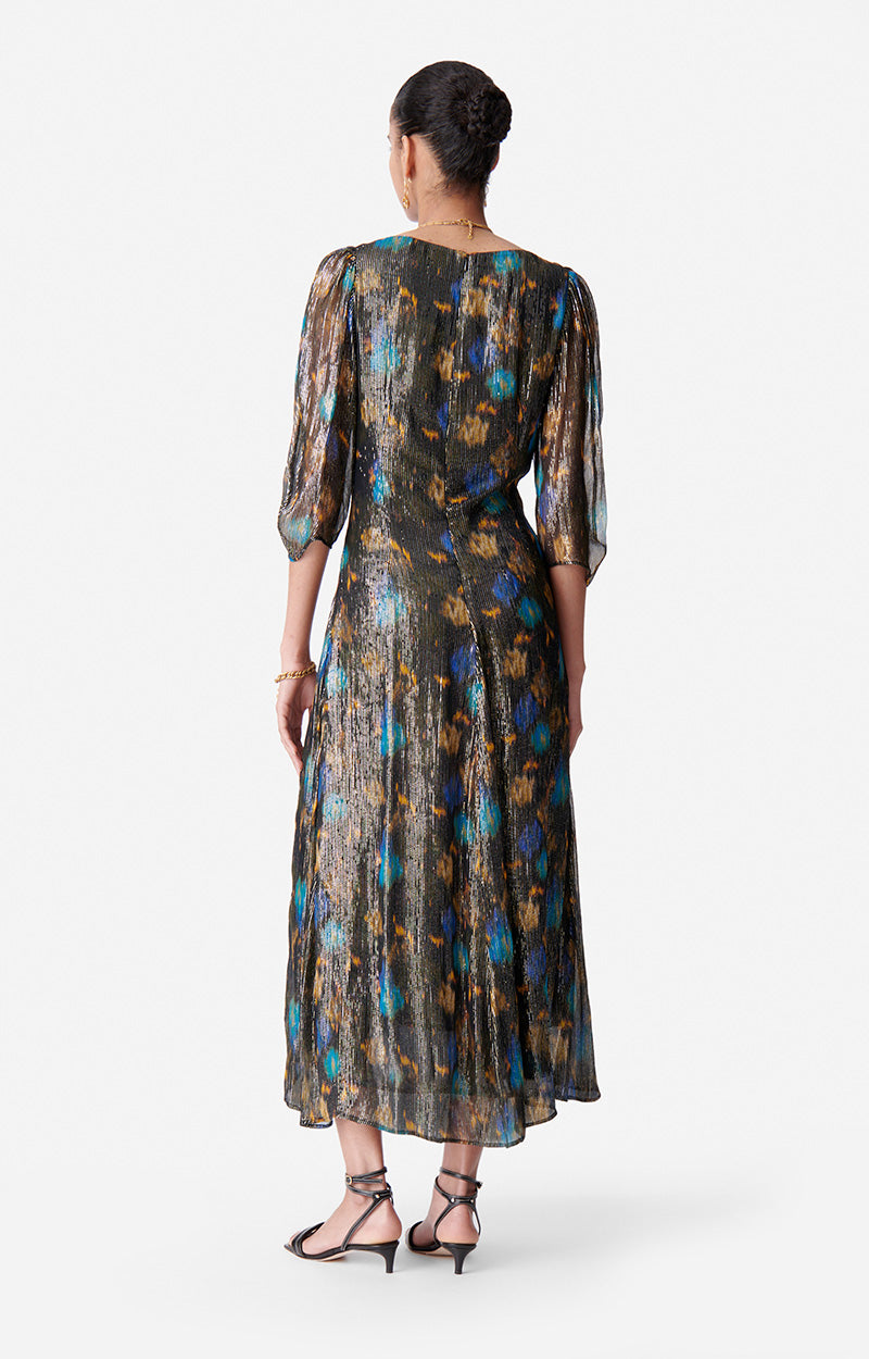 Robe midi à manches volantées Darcia - Noir