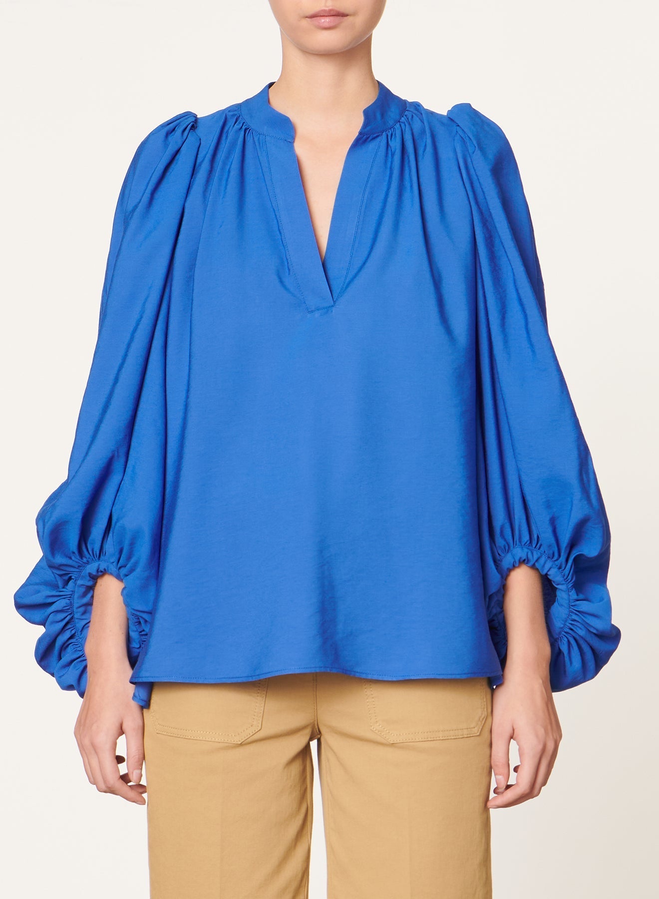 Blouse fluide Bell à col rond - Bleu