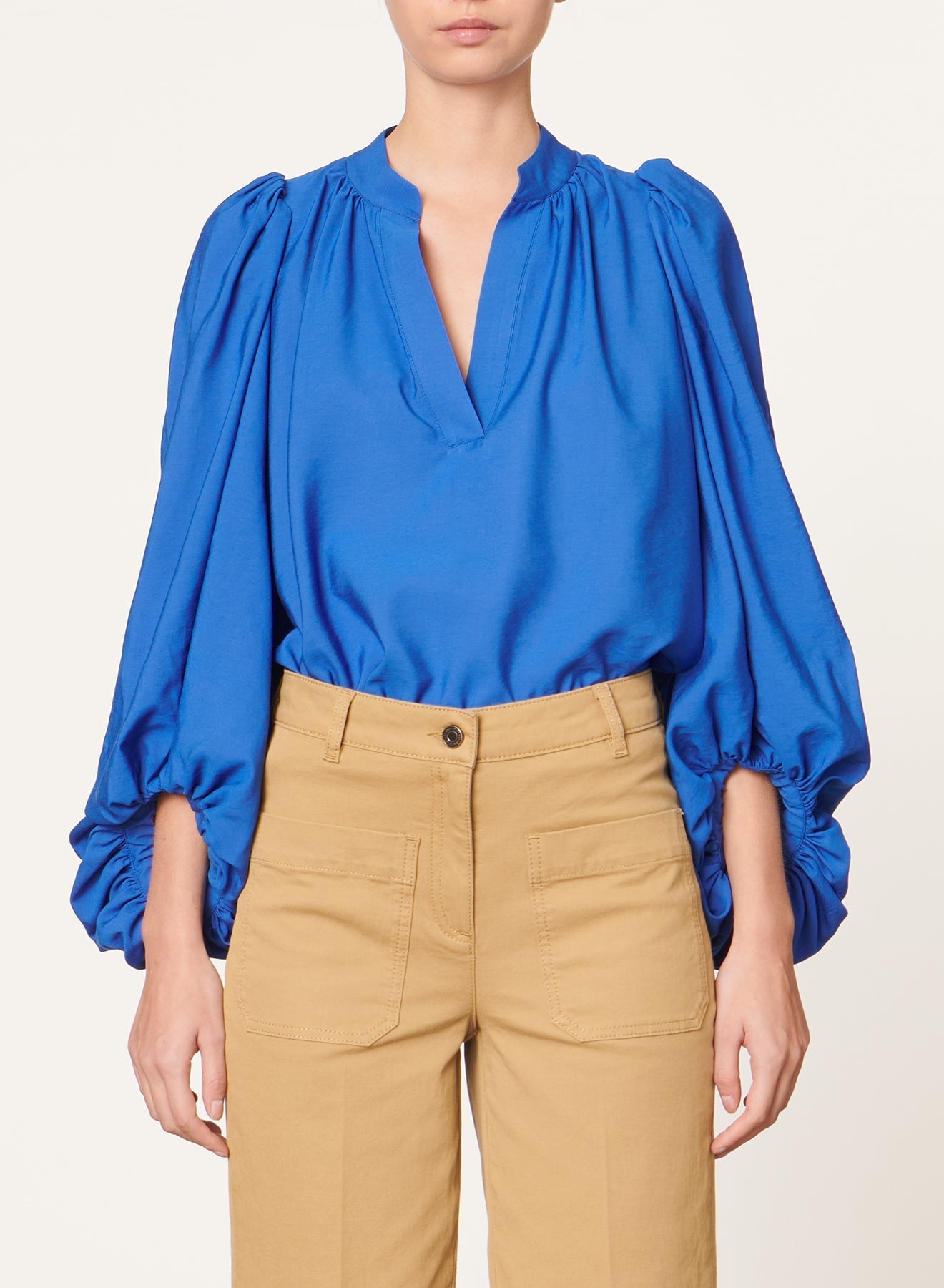 Blouse fluide Bell à col rond - Bleu