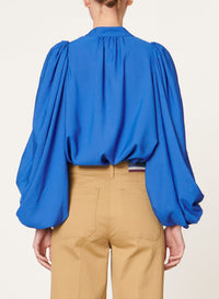 Blouse fluide Bell à col rond - Bleu