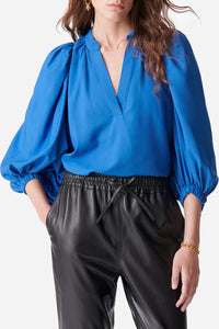 Blouse fluide Bell à col rond - Bleu