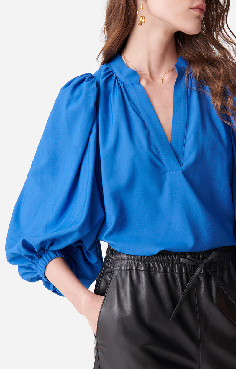 Blouse fluide Bell à col rond - Bleu