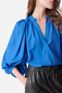 Blouse fluide Bell à col rond - Bleu