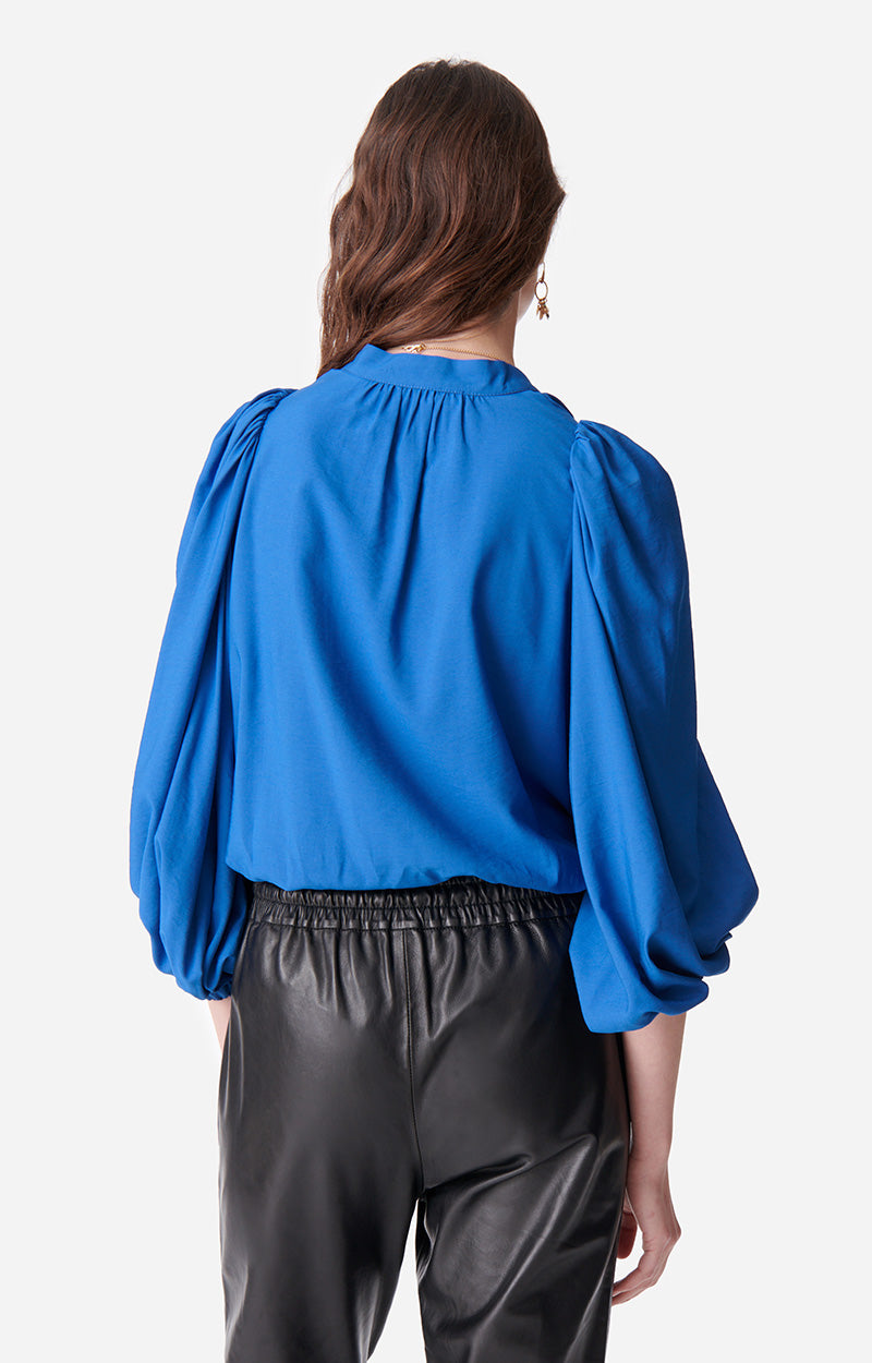 Blouse fluide Bell à col rond - Bleu