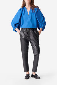 Blouse fluide Bell à col rond - Bleu