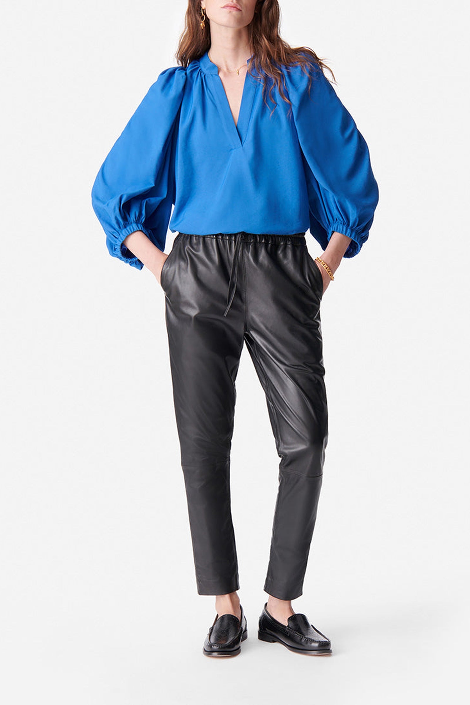 Blouse fluide Bell à col rond - Bleu