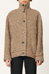 Jacket with a stand-up collar and houndstooth pattern - Multicolored