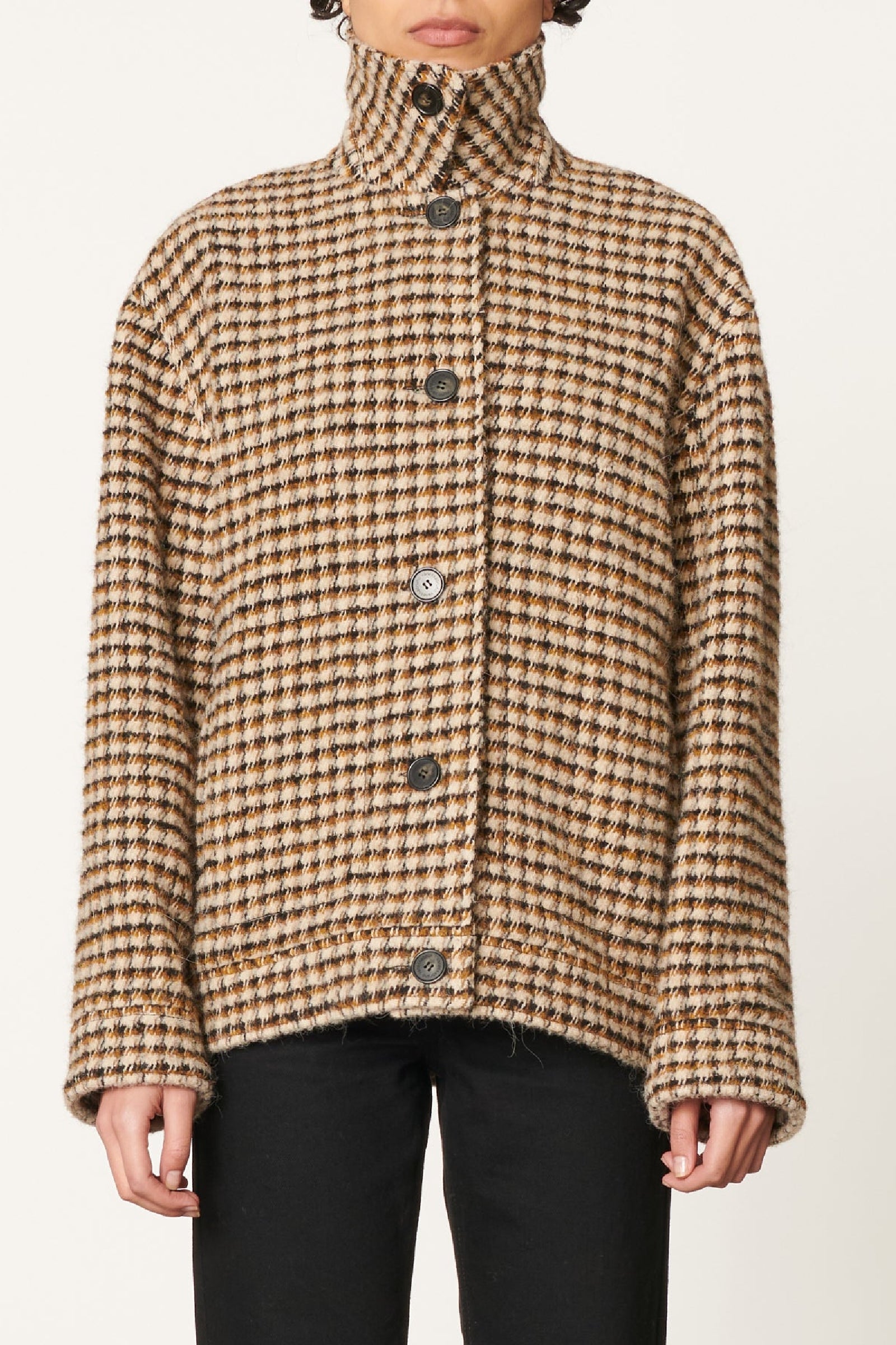 Jacket with a stand-up collar and houndstooth pattern - Multicolored