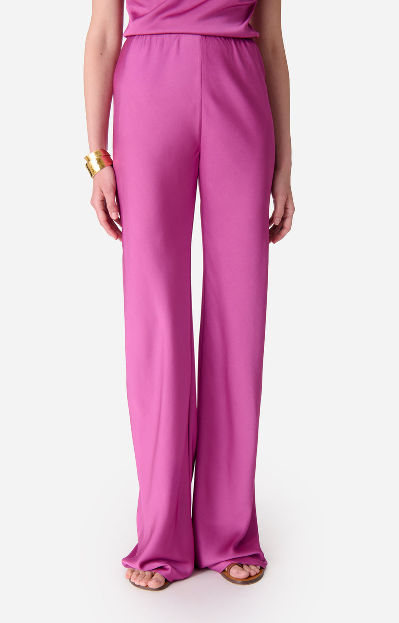 Pantalon droit en satin - Rose