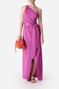 Robe longue asymétrique Euria - Rose
