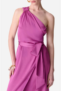 Robe longue asymétrique Euria - Rose