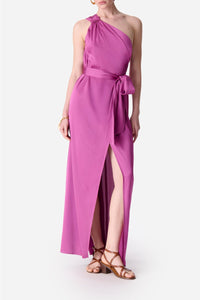 Robe longue asymétrique Euria - Rose