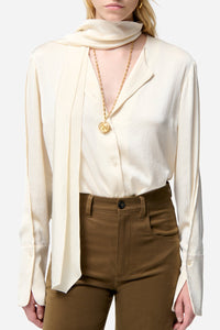 Chemise à col lavallière Filipina en satin - Écru