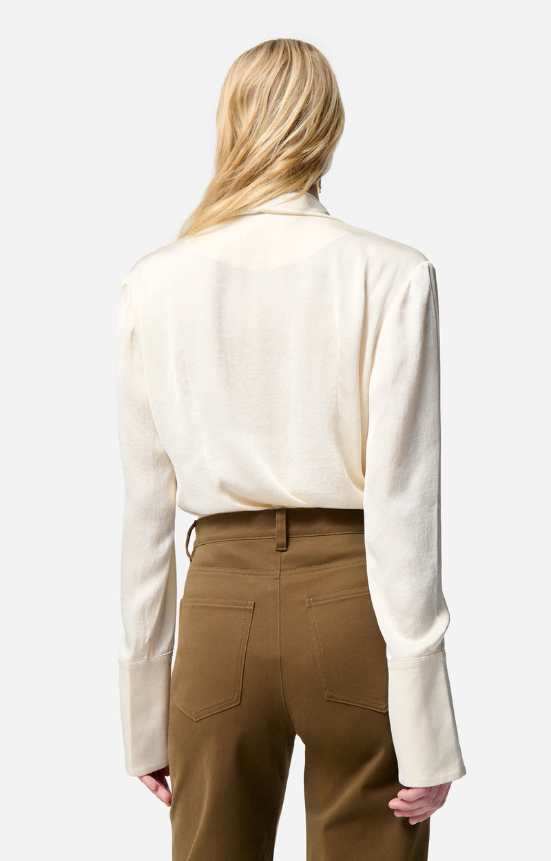 Chemise à col lavallière Filipina en satin - Écru