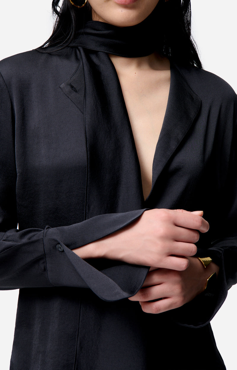 Chemise Filipina en satin - Noir