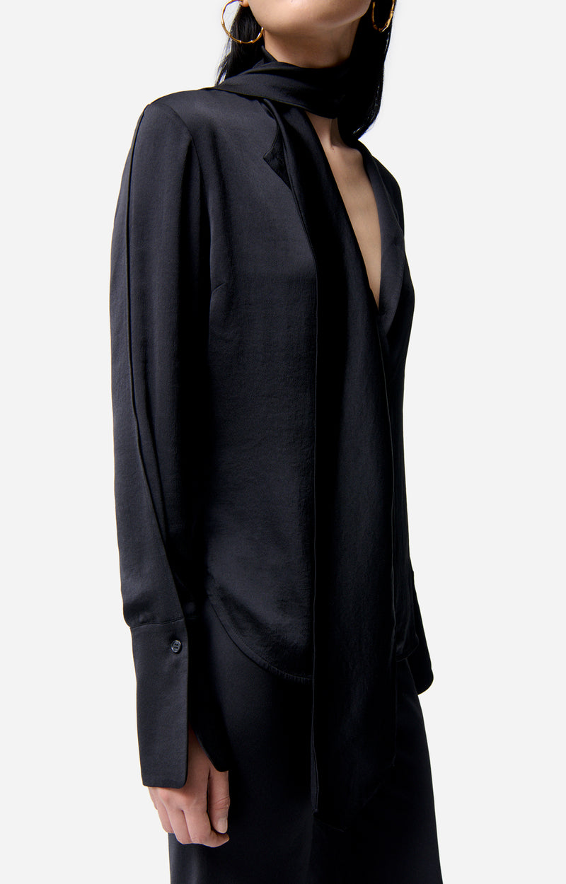 Chemise Filipina en satin - Noir
