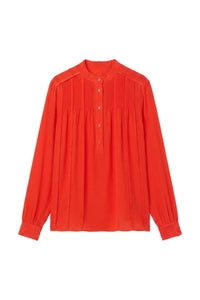 RECO : 95 // Blouse fluide plissée à col officier en soie - Coquelicot