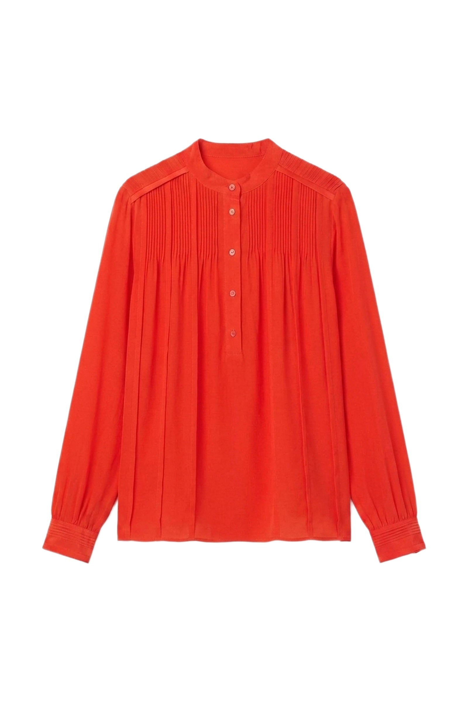 RECO : 95 // Blouse fluide plissée à col officier en soie - Coquelicot