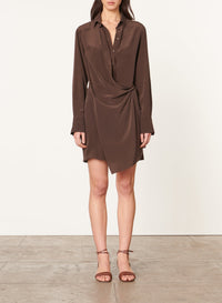 Robe courte Demi en soie mélangée - Café