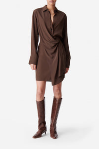 Robe courte Demi en soie mélangée - Café
