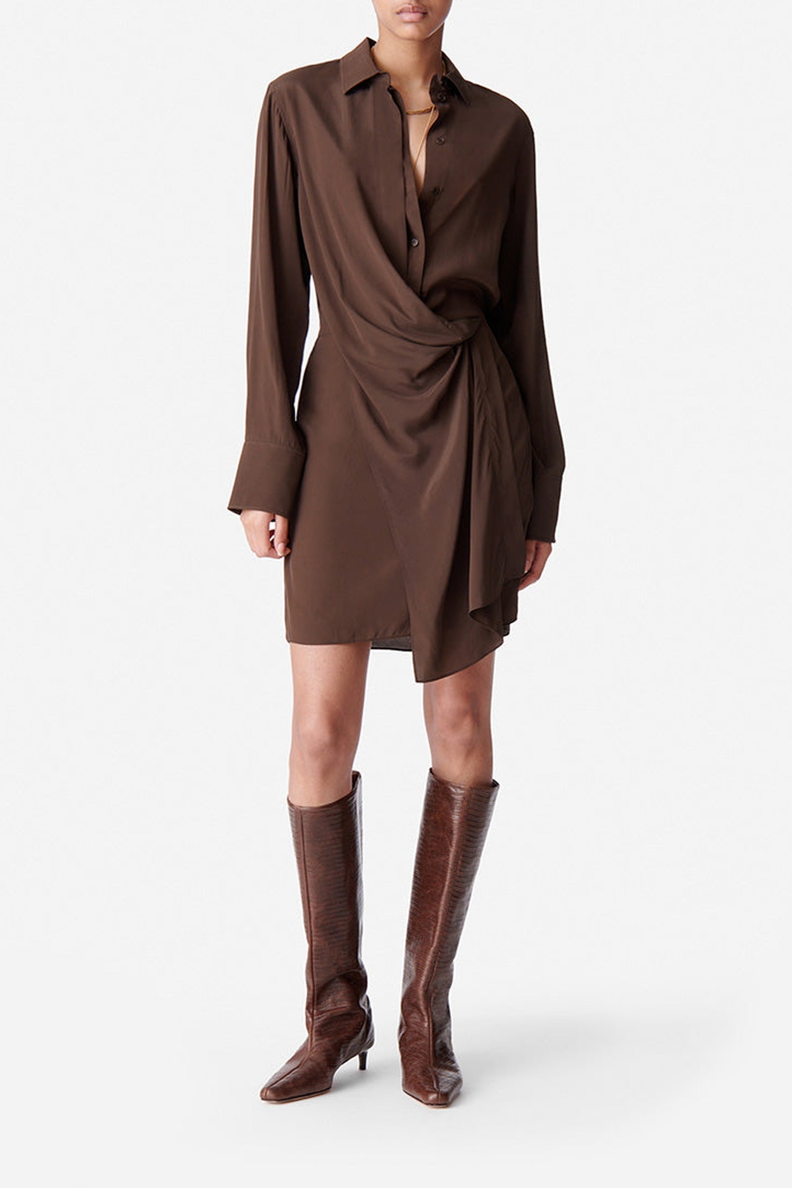 Robe courte Demi en soie mélangée - Café