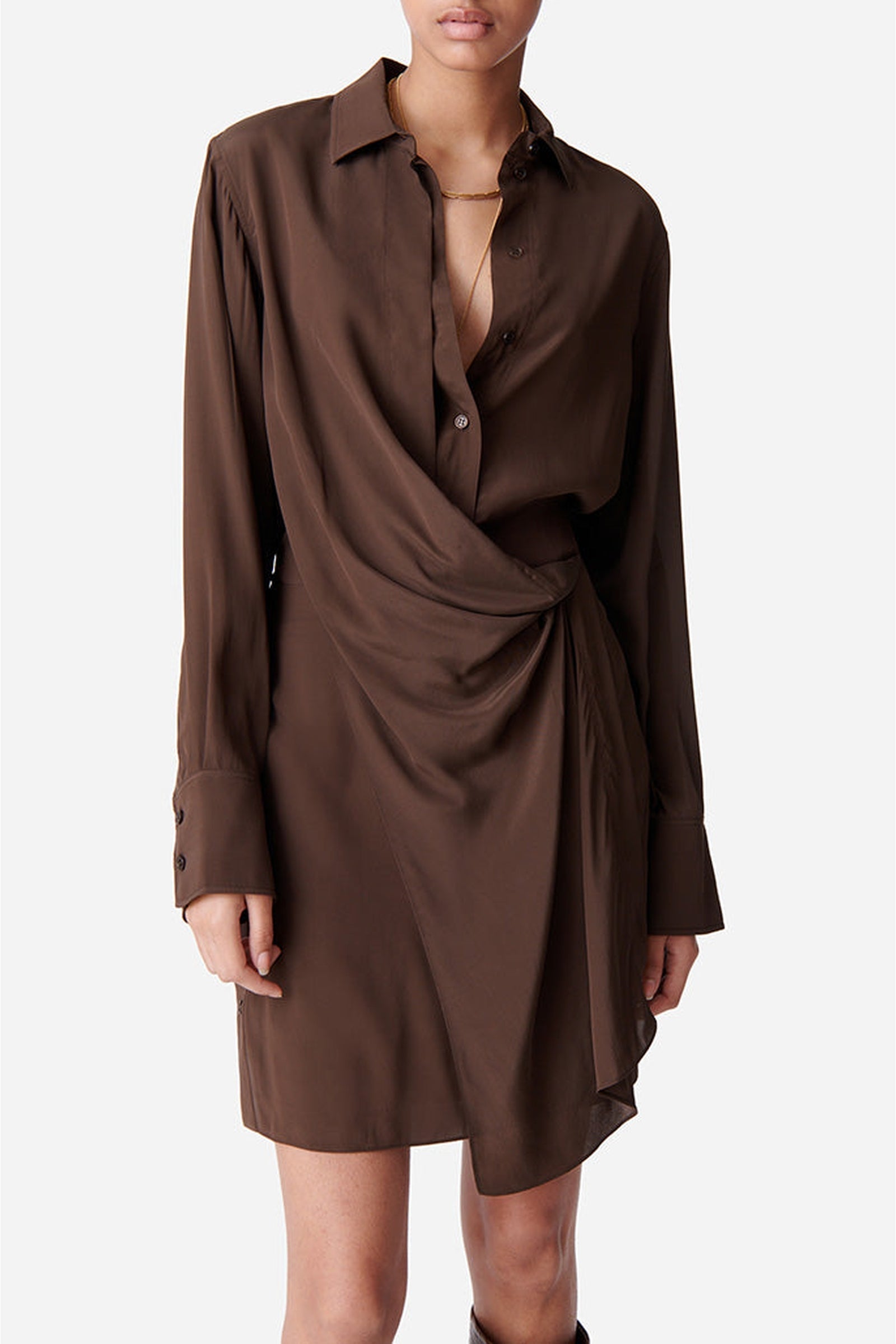 Robe courte Demi en soie mélangée - Café