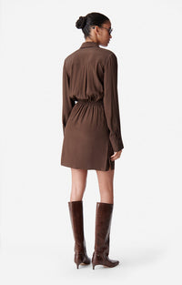 Robe courte Demi en soie mélangée - Café