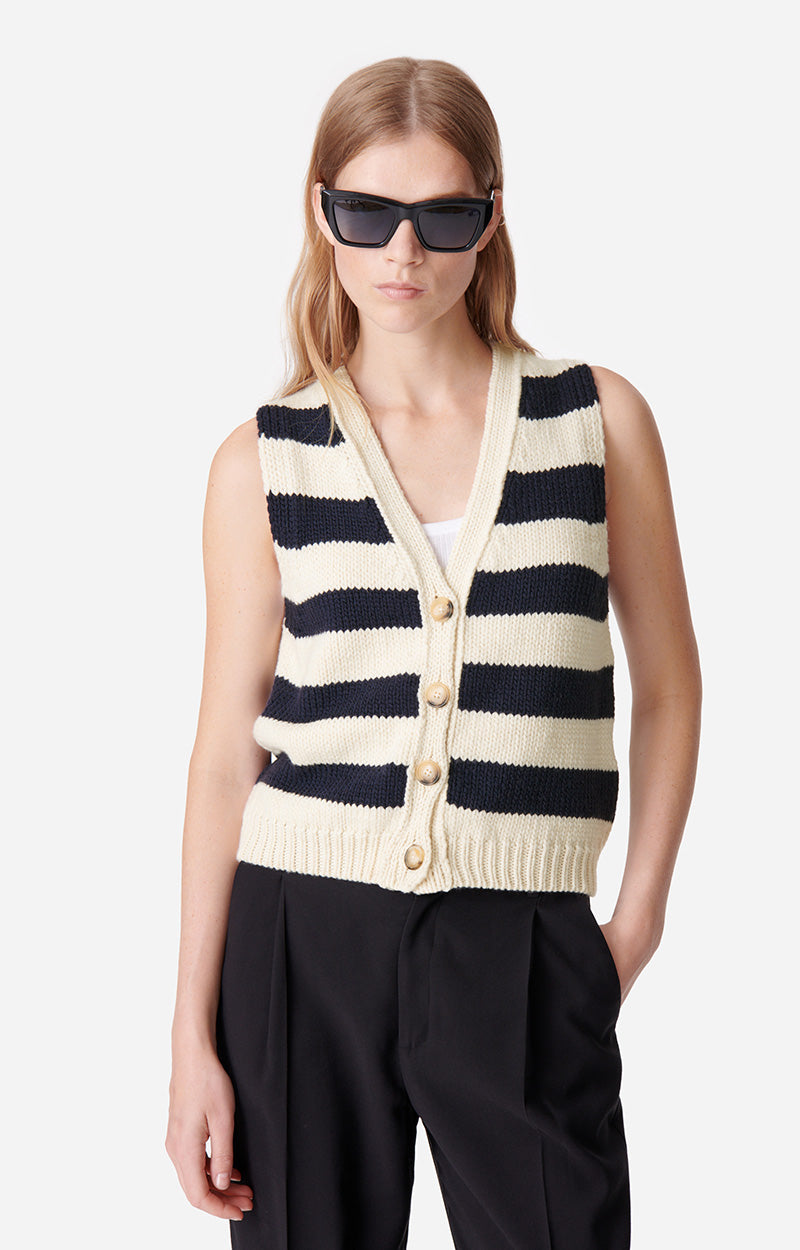 49 QTY NEW // ECRU/MARINE / Gilet Dounya - ECRU/MARINE