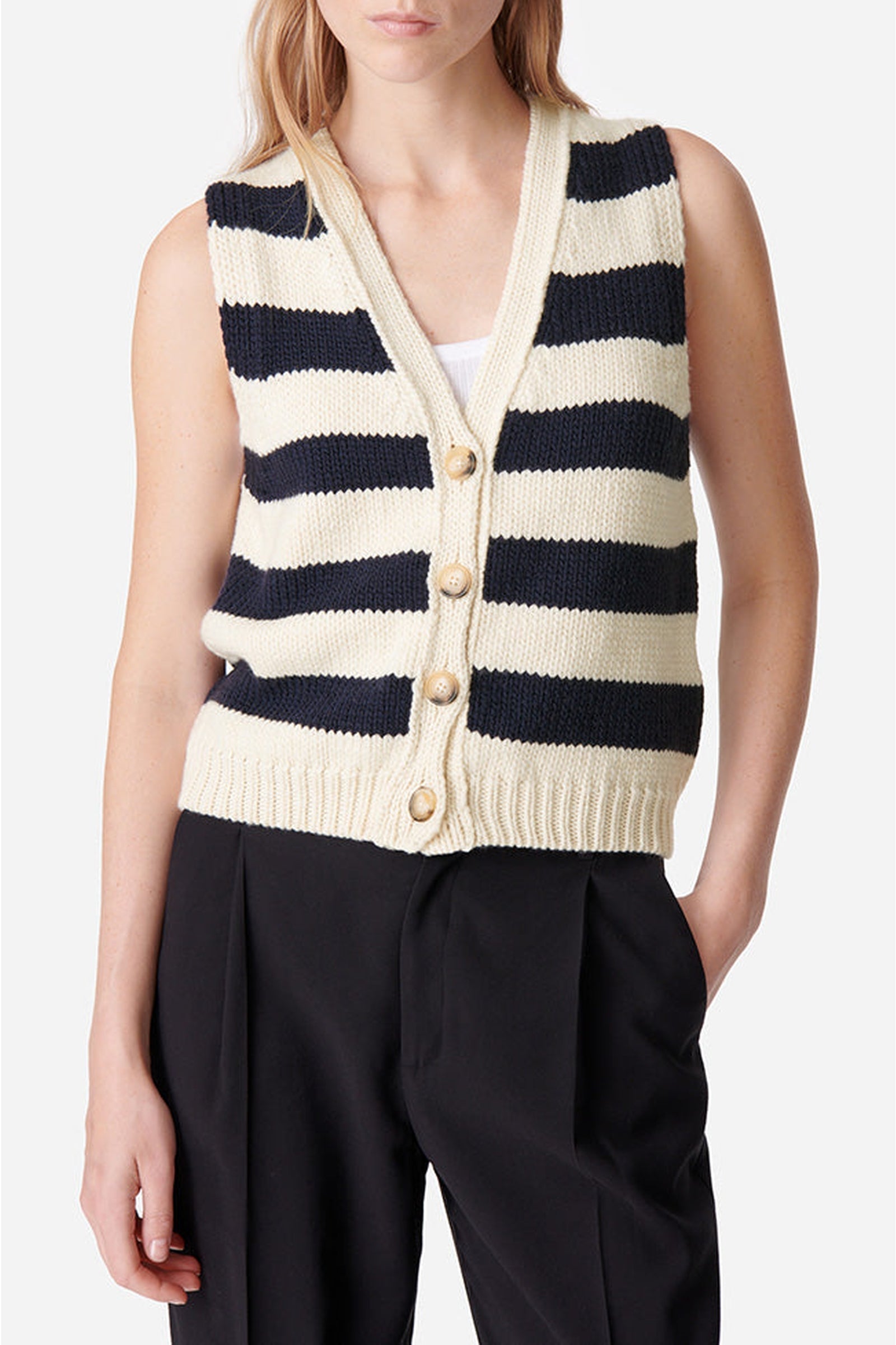 Gilet Dounya en laine - Écru & Marine