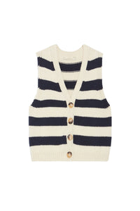 Gilet Dounya en laine - Écru & Marine
