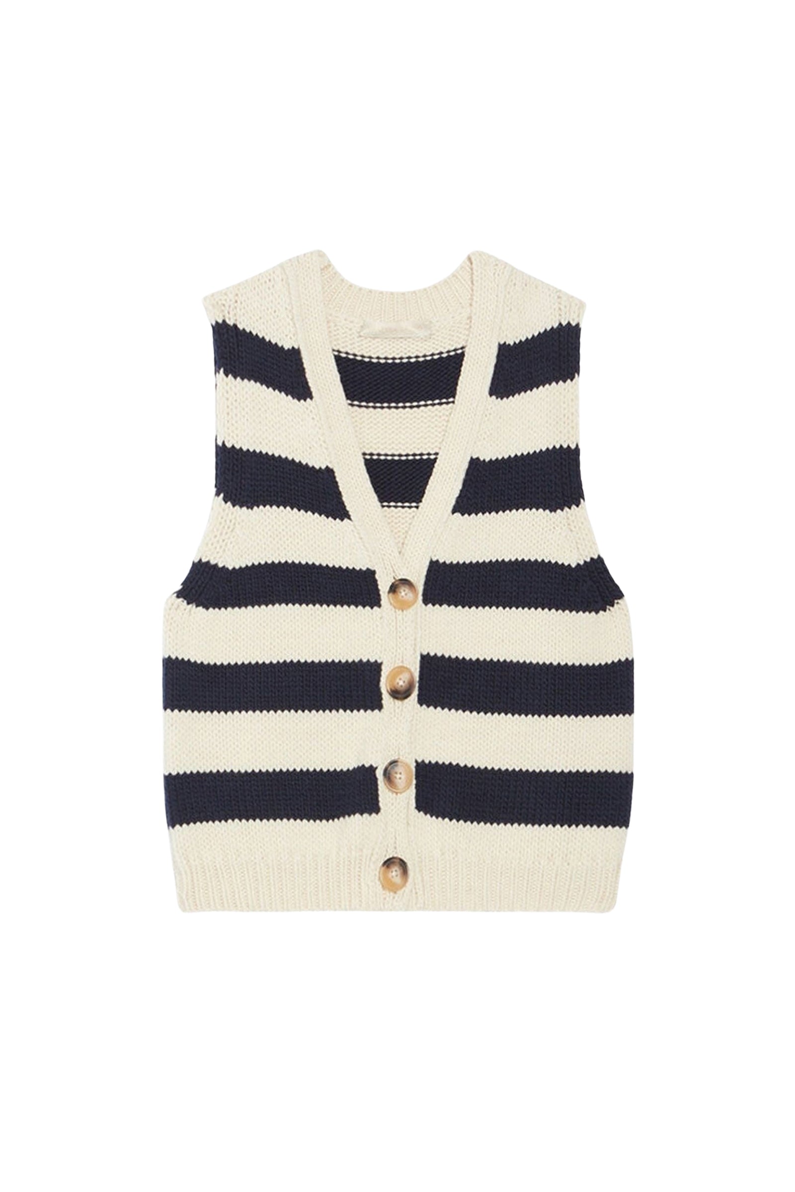 Gilet Dounya en laine - Écru & Marine