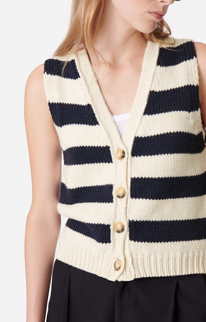 Gilet Dounya en laine - Écru & Marine