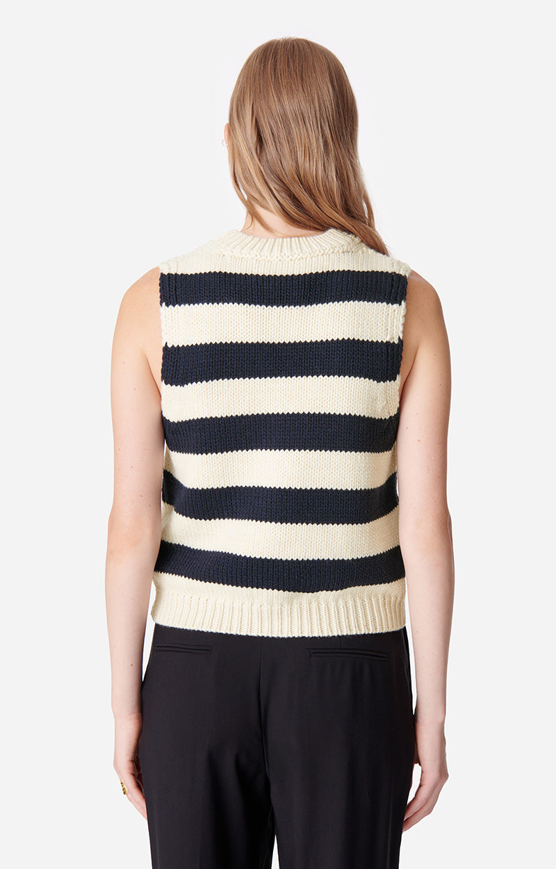 Gilet Dounya en laine - Écru & Marine