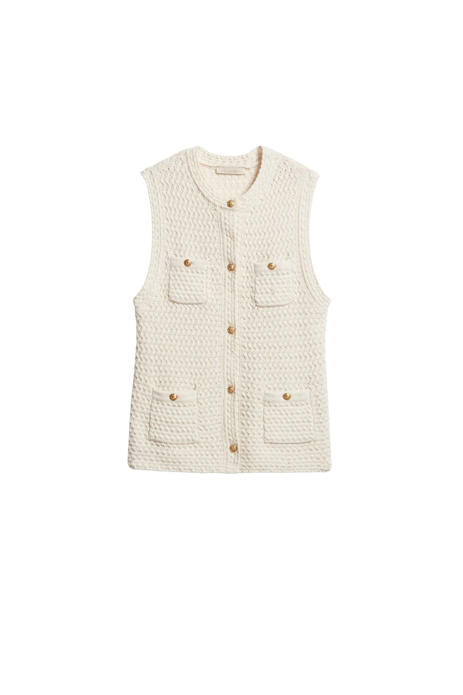 Cardigan sans manches Elisabeth en laine - Écru