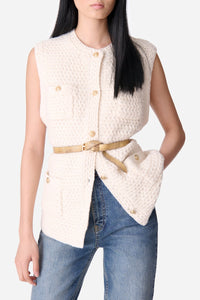 Cardigan sans manches Elisabeth en laine - Écru