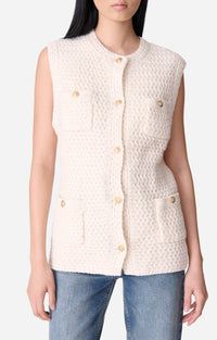 Cardigan sans manches Elisabeth en laine - Écru