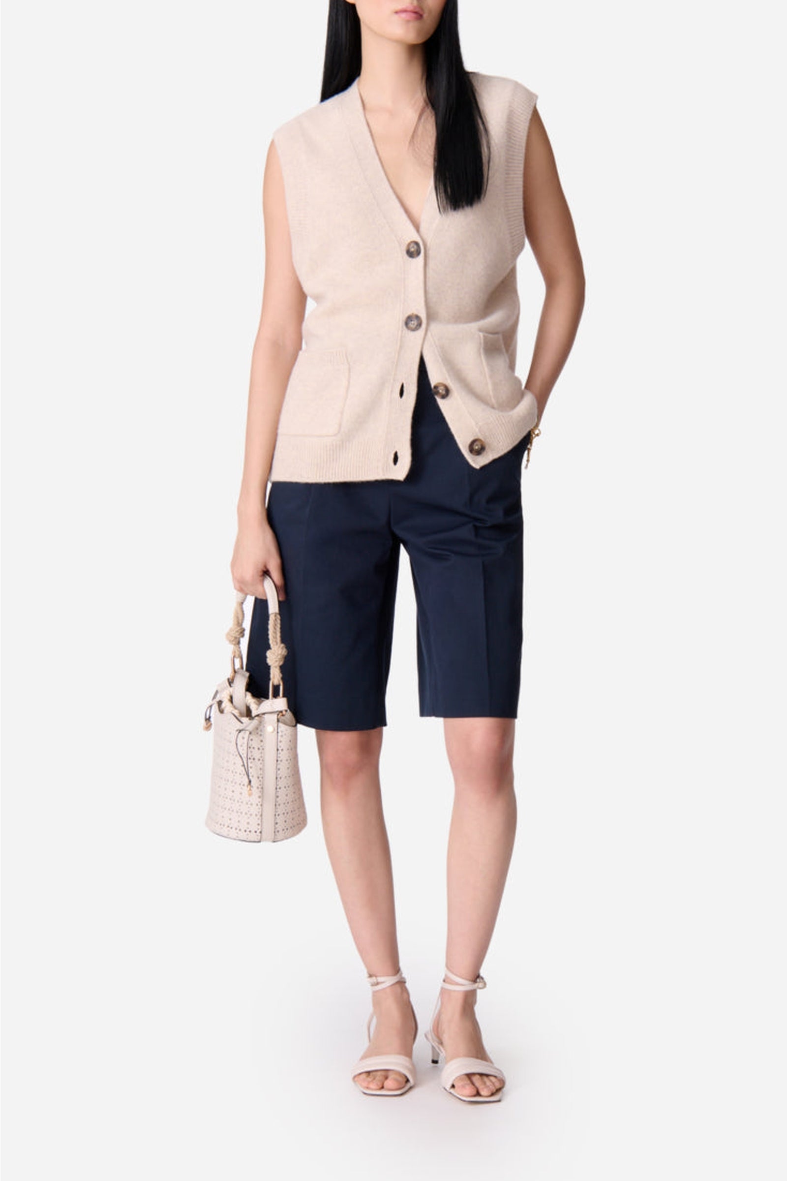 Cardigan sans manches Dashley en laine - Écru