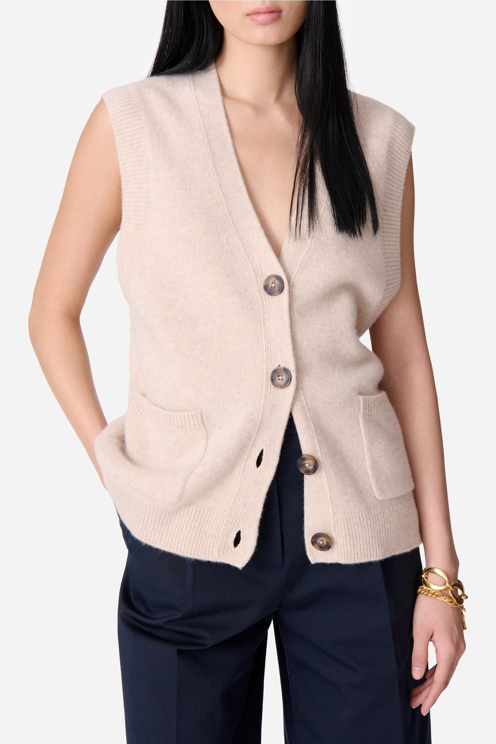 Cardigan sans manches Dashley en laine - Écru