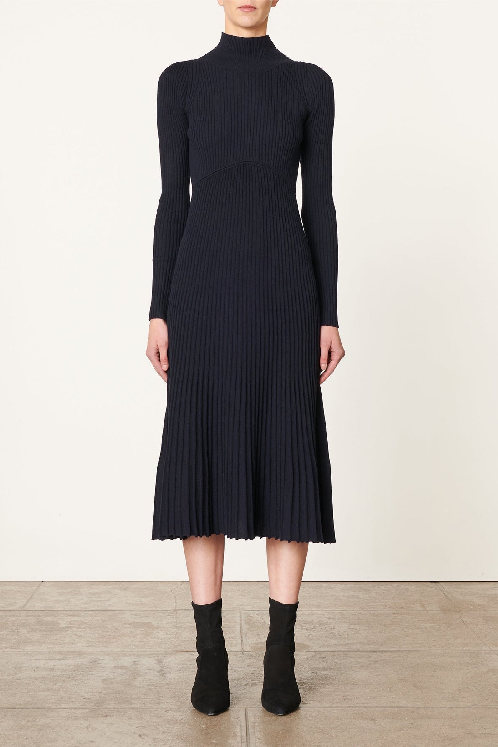 Robe midi Divana en laine mélangée - Marine