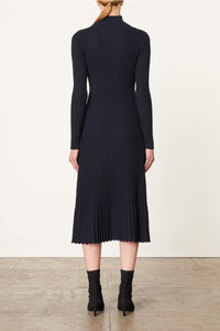 Robe midi Divana en laine mélangée - Marine