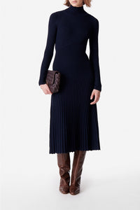 Robe midi Divana en laine mélangée - Marine