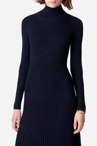 Robe midi Divana en laine mélangée - Marine